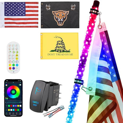 Ehaho 1 Pack 2FT Whip Lights,LED Whip Light with App & Remote Control, Spiral RGB Chasing Lighted Whips with Rocker Switch, Music Whip Light for UTV ATV Polaris RZR Can-Am SXS Truck