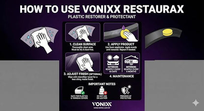 Vonixx Restaurax Plastic Surface Renewal & Protection Solution | Glossy Finish | Interior & Exterior Care | Long-Lasting Results | Easy Application | 16.9 fl oz (500ml)