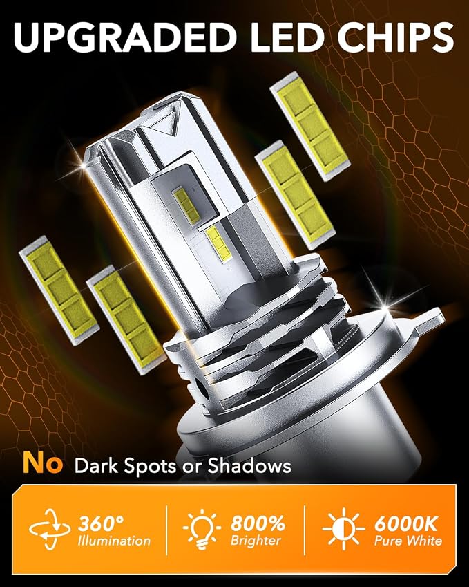 OXILAM H4/9003/HB2 Bulb for Motorcycle Hi/Low Beam, 800% Brighter, 9003 Bulb 6000K Cool White, 1:1 Halogen Size, Plug and Play, Pack of 1