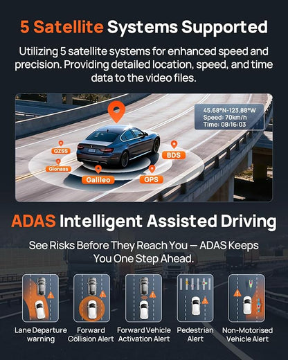 70mai 4K Dash Cam Front and Rear, 4K+1080P Dual STARVIS 2 Car Dash Camera for Cars, 4G LTE Remote Access, AI Motion Detection, WiFi 6, 5 GPS, 24H Parking Mode, HDR Night Vision, Voice Control, ADAS