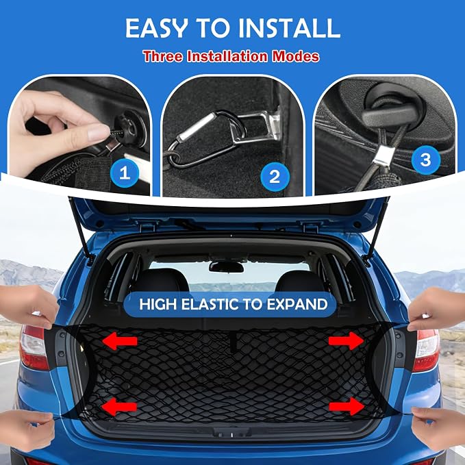Envelope Style Cargo Net for Hyundai Tucson 2026 2025-2022 Accessories, Rear Trunk SUV Mesh Cargo Net, Upgraded 5mm Bungee & Double-Layer Nylon Storage Tailgate Netting Grocery&Tools Holder Organizer