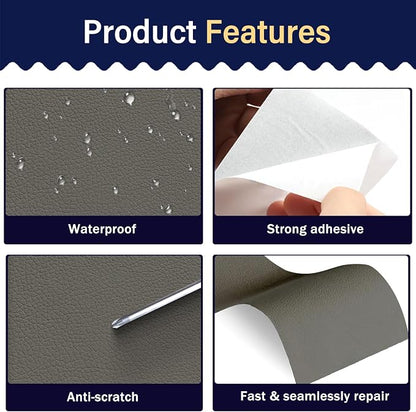 Zenyao Leather Repair Patch Tape - Self Adhesive Leather Repair Kit for Car Seat Furniture, Heavy Duty Vinyl Repair Patch for Couch Sofa, Waterproof Fix for Tears, 16x60 Inch Roll, Light Grey