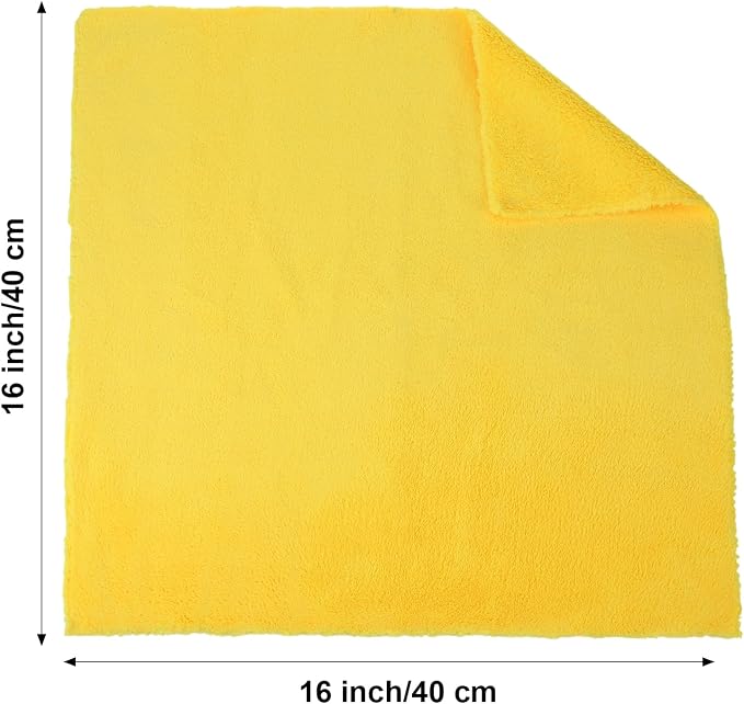 Shimeyao 30 Pcs Edgeless Microfiber Plush Towels for Cars Detailing Drying Wash Polishing Absorbent Cleaning Cloths, 500 GSM (16 x 16 Inch,Black,Yellow)