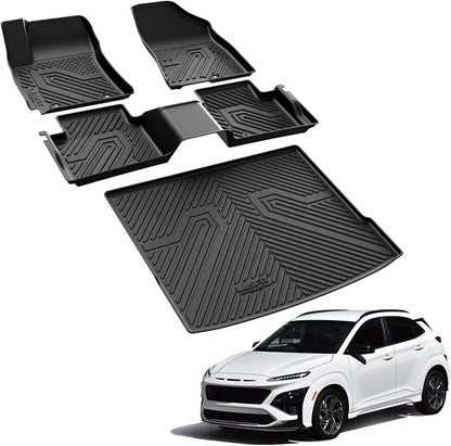 LASFIT Floor Mats & Cargo Mat Fits for Hyundai Kona 2026 2025 2024 (Not Fit Kona EV), All Weather TPE Custom Fit Floor Liners with Full Set Car Mats & Trunk Mats Accessories, Black