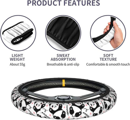 Cute Cartoon Panda Steering Wheel Covers Non Slip Neoprene Universal 15 Inch Steering Wheel Protector Car Cover for Men Women