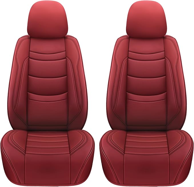NS YOLO Leather Car Seat Covers Full Set,Universal Fit for Most Cars,SUVs and Sedans,Waterproof Luxury Leatherette Cushions, 5 Seats Protectors (Wine Red, Front Pair-2 Seats(Driver and Passenger))