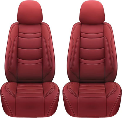 NS YOLO Leather Car Seat Covers Full Set,Universal Fit for Most Cars,SUVs and Sedans,Waterproof Luxury Leatherette Cushions, 5 Seats Protectors (Wine Red, Front Pair-2 Seats(Driver and Passenger))