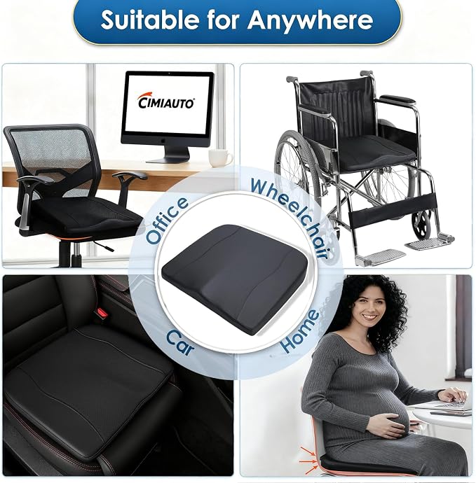 Car Seat Cushion,Thickened Comfort Memory Foam Seat Cushions for Car and Office Chair - Sciatica & Lower Back Pain Relief, Driver Seat Pillow for Auto, Office Chair, Wheelchair Pad-Black