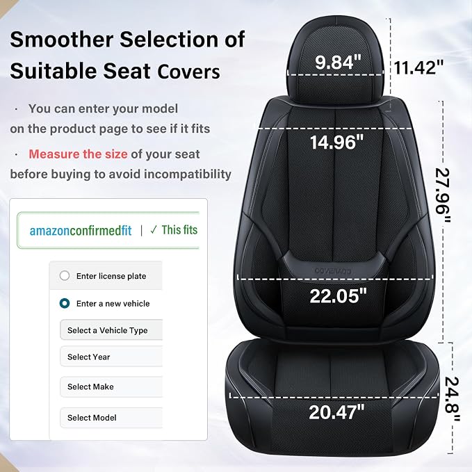 Coverado Front and Back Seat Covers 5 Pieces, Full Set Universal Seat Covers for Cars, Breathable Fabric&Leather Car Seat Protectors, Car Seat Cushions Compatible with Most Sedans SUV Pick-up Truck