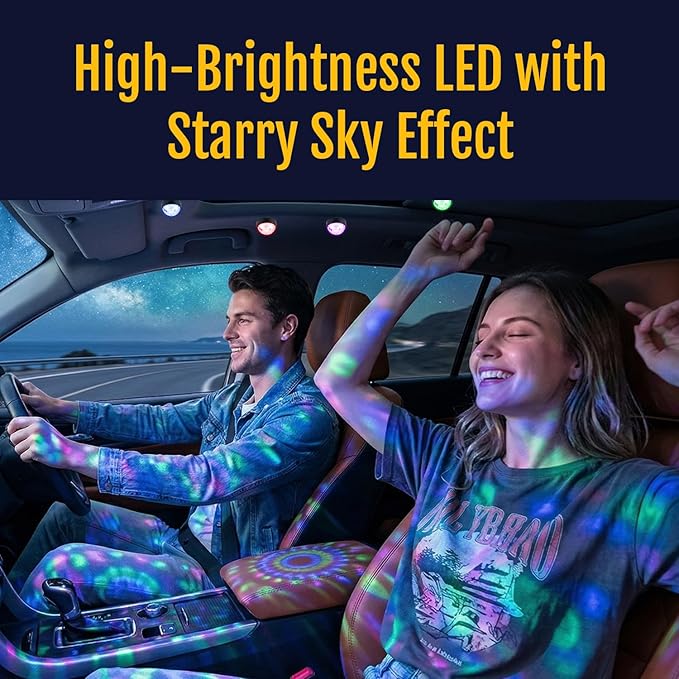 Mcbazel Wireless Car Ambient Lights, Upgraded Starry LED Interior Decor Lighting with Remote & Voice Control, 12H Long Battery, 1-to-4 USB-C Cable, Hook and Loop Mount Footwell Light, 4-Pack