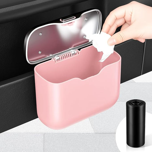 UYYE Car Trash Can, Car Garbage Bin with Lid & Handle - Leak-Proof Mini Trash Can for Car, Truck, SUV - Essential Car Accessories for Organization (Pink)
