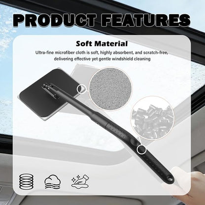 Aokdom Car Windshield Cleaner Tool Kit,2026 New Inside Windshield Cleaning Tool with Detachable Handle & 180° Swivel Head,Universal Car Glass Cleaner Tools for Fog & Dust Cleaning