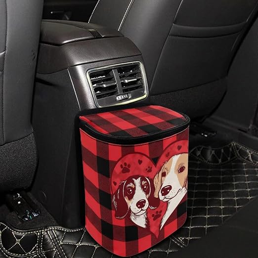 Talayituse Dog Paw Scottish Tartan Print Car Trash Can with Lid, Leak Proof Auto Trash Bag Hanging Vehicle Garbage Can Multipurpose Storage Container for Back Seat Road Trip