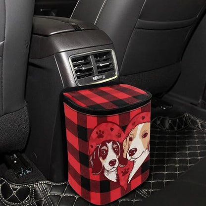 Talayituse Dog Paw Scottish Tartan Print Car Trash Can with Lid, Leak Proof Auto Trash Bag Hanging Vehicle Garbage Can Multipurpose Storage Container for Back Seat Road Trip