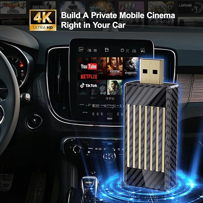 Wireless CarPlay Android Auto Adapter AI Magic Box, Built-in Play Store Netflix YouTube TikTok, HD Screen Mirroring, Plug and Play Video Adapter for OEM Factory Wired CarPlay Vehicles