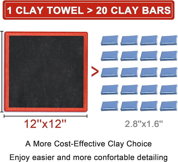 2 Pack Clay Bar Towels Auto Detailing, Fine Grade Microfiber Chamois Towel for Car DIY Detail (Red)