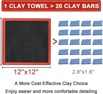2 Pack Clay Bar Towels Auto Detailing, Fine Grade Microfiber Chamois Towel for Car DIY Detail (Red)