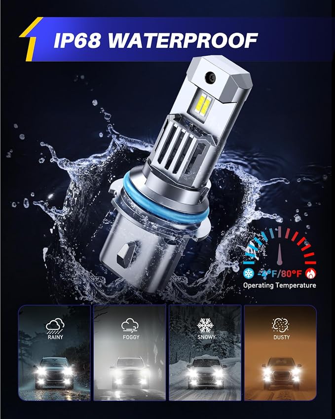 AUTOONE 9007 LED Bulbs, 40000LM HB5 Light Replacement 1:1 Halogen Size Fog Lights, Plug-N-Play, IP68 Waterproof