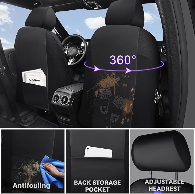 CAR PASS Nappa Leather Car Seat Covers, Water Resistant 3D Foam Faux Leather Seat Covers, Lumbar Support Automotive Seat Covers 2 Front Seats, Comfort & Universal Fit for Cars SUV Truck, Black Purple