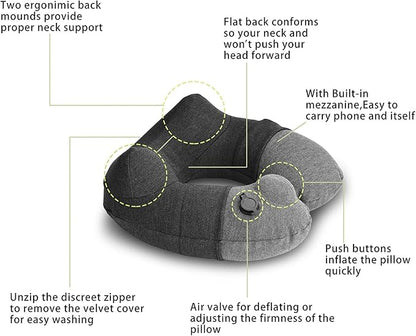 Keemall Inflatable Travel Neck Pillow, Airplane Neck Pillow for Long Flight Sleeping,Soft 100% Cotton Travel Pillow for Plane Head Rest, Portable Traveling Essentials
