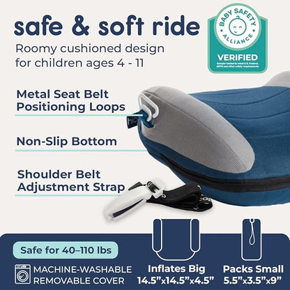 Hiccapop UberBoost Inflatable Booster Car Seat | Travel Booster Car Seat | Portable Booster Seat for Toddlers, Kids, Child (Navy/Gray)