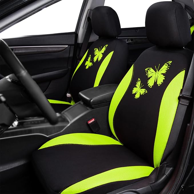 Flying Banner Butterfly car seat Covers ful Set Fashion Universal Lady Woman Female Rear Bench Split Colorized (Green, Full Set)