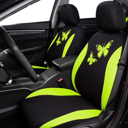 Flying Banner Butterfly car seat Covers ful Set Fashion Universal Lady Woman Female Rear Bench Split Colorized (Green, Full Set)
