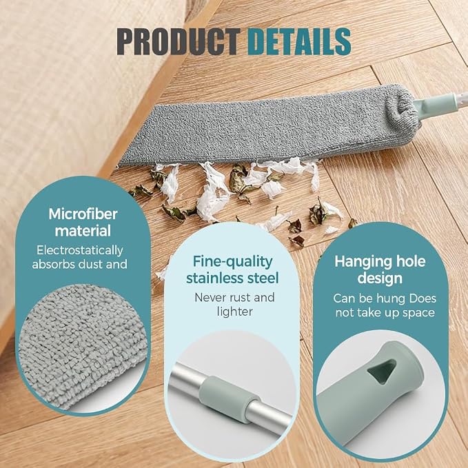 Retractable Gap Dust Cleaner with Microfiber Cloths,Extendable Long Handle Washable Bendable Duster Brush for Cleaning Under Appliances Furniture Couch Fridge
