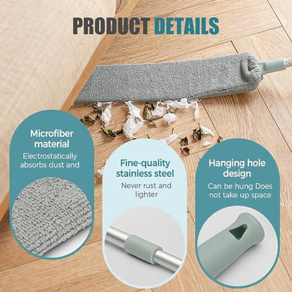 Retractable Gap Dust Cleaner with Microfiber Cloths,Extendable Long Handle Washable Bendable Duster Brush for Cleaning Under Appliances Furniture Couch Fridge