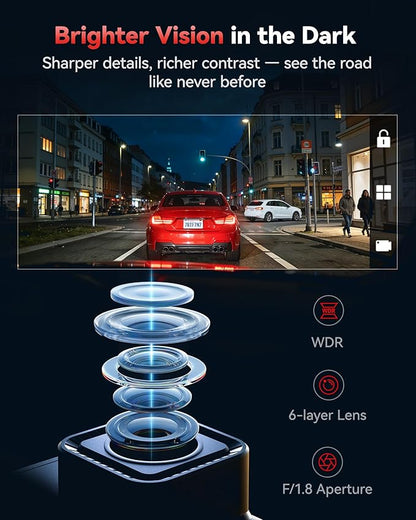 REDTIGER F7N-N 4K Front and Rear Dash Cam, 5.8GHz WiFi-20 MB/s Fast Transfer with APP, 2160P/FHD Car Dash Camera with Precise GPS, WDR, 3.18" Screen, Night Vision, 24H Parking Mode(No Card Included)