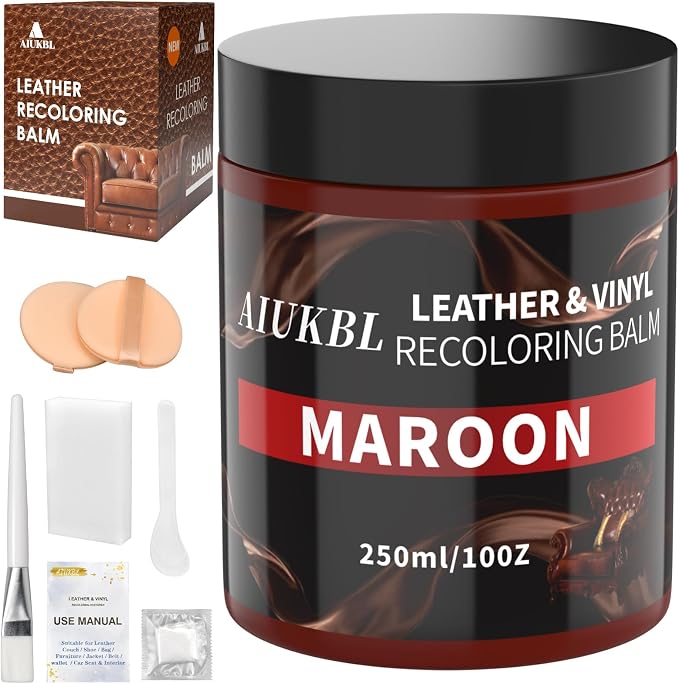 Leather Recoloring Balm, Leather Color Restorer, Leather Restorer for Couches, Leather Scratch Remover, Leather Scratch Repair, Leather Repair Kit for Furniture, Leather Dye (Maroon)