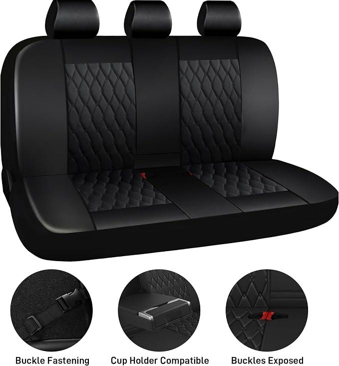 CAROMOP Faux Leather Car Seat Covers Full Set,Luxury and Comfortable Covers for Cars,Split Bench Compatible Car Interior Covers,Universal Fit for Suvs,Vans,Trucks,Airbag Compatible(5-Seat Black)
