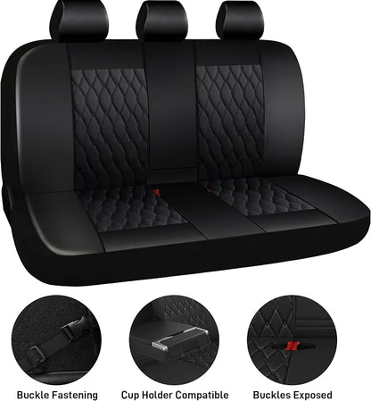 CAROMOP Faux Leather Car Seat Covers Full Set,Luxury and Comfortable Covers for Cars,Split Bench Compatible Car Interior Covers,Universal Fit for Suvs,Vans,Trucks,Airbag Compatible(5-Seat Black)