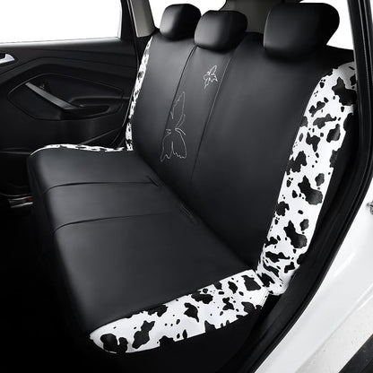 Flying Banner Butterfly car seat Covers ful Set Fashion Universal Lady Woman Female Rear Bench Split Colorized (Full Set - Faux Leather, Cow Print)