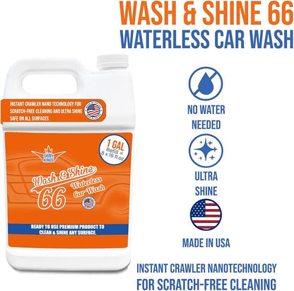 Shinykings Premium WATERLESS Car Wash with Ultra Car Shine Effect California Wash&Shine 66 | Powerful Car Wash Soap for All Surfaces | Scratch-Free & Biodegradable Car Cleaner | 1 GAL