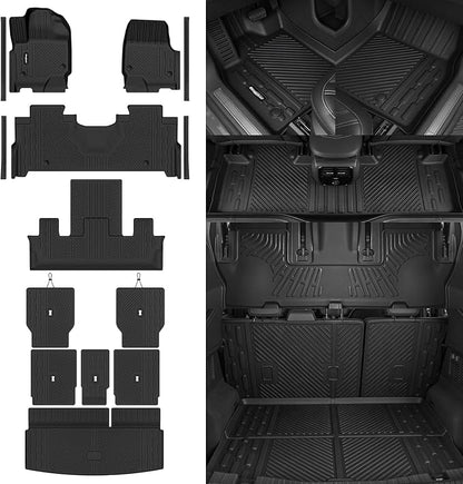 Floor Mats for 2025 2026 Ford Expedition 7 Seats with 2nd Row Bucket Seat, Trunk Mat and Backrest Mat & Door Sill Guard All Weather TPE Protector for Ford Expedition Accessories