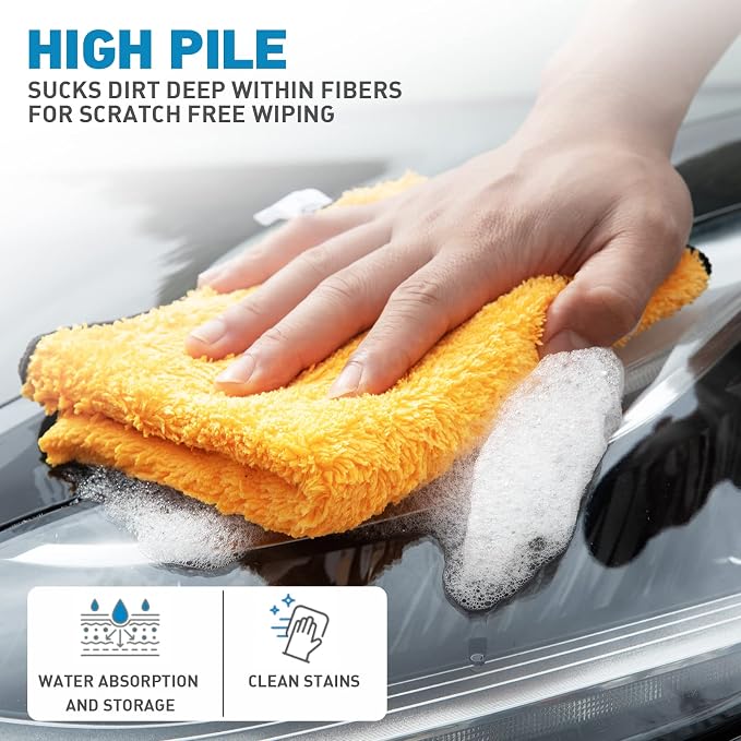 Microfiber Towels for Cars - 6 Pack (23.6" x 15.7") 450-GSM, High & Short Pile Micro Fiber Cleaning Cloth for Car Washing Drying & Auto Detailing, Strong Water Absorption Lint Free & Non-Streak
