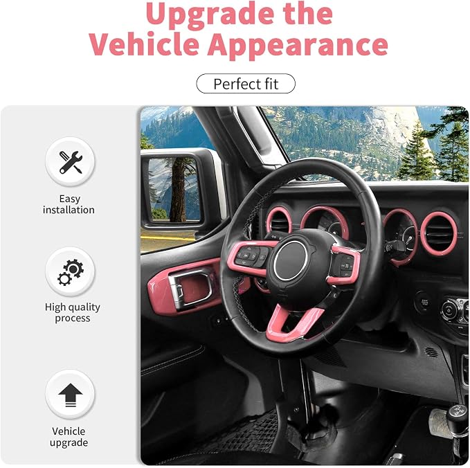 21PCS Full Set Interior Trim Kit for 2018-2023 Jeep Wrangler JL JLU, Side Outlet Door Handle Bowl Roof Reading Light Cover Trim (Pink)