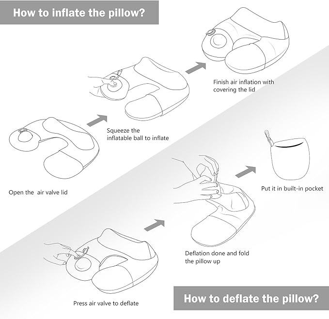 Keemall Inflatable Travel Pillow - Luxury Soft Fabric for Ultimate Comfort, 360 Degree Ergonomic Neck Pillow for Airplanes, Cars & Long Road Trips, Portable with Carry Bag