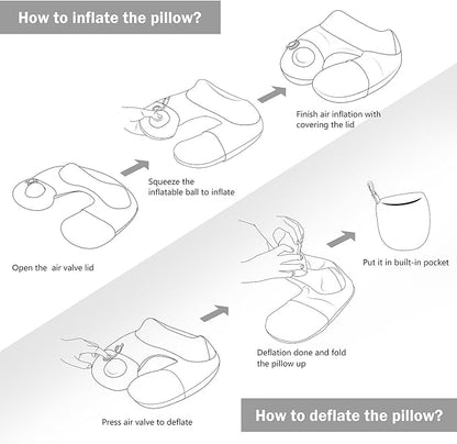 Keemall Inflatable Travel Pillow - Luxury Soft Fabric for Ultimate Comfort, 360 Degree Ergonomic Neck Pillow for Airplanes, Cars & Long Road Trips, Portable with Carry Bag