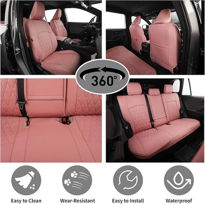 EKR Rav4 Seat Covers Custom Fit for Toyota Rav4(Gasoline) 2019 2020 2021 2022 2023 2024 2025 LE/XLE/XLE Premium/Limited,Leather Car Seat Cover Full Set for SUV,Faux Leather(Pink)