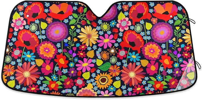 Sunflower Daisy Poppy Flower Floral Windshield Sun Shade,Foldable Car Sun Shade for Front Windshield Sunshades Protector Blocks UV Rays Sun Visor Protect and Cool Your Vehicle Interior