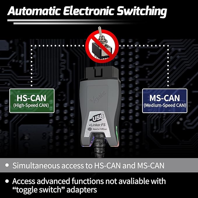 Vgate vLinker FS OBD2 USB Adapter for FORScan | HS/MS-CAN, Auto Switch
