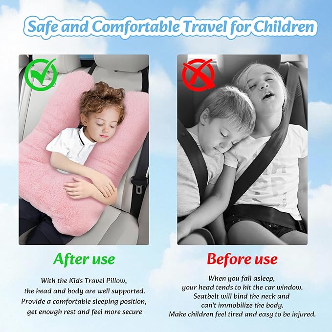 Swemos Travel Pillow, Car Pillow for Kids & Adults - Ergonomic Travel Pillows Sleeping Aid for Neck & Body Support, Car Travel Essentials Pillow on Road Trips-Gray