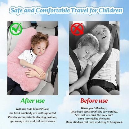 Swemos Travel Pillow, Car Pillow for Kids & Adults - Ergonomic Travel Pillows Sleeping Aid for Neck & Body Support, Car Travel Essentials Pillow on Road Trips-Gray (Green)