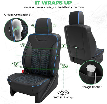 Custom Leather Seat Covers for Silverado/Sierra 1500 2014-2018, 2500HD 3500HD 2015-2019 Crew Cab Full Set with Jump Seat Cover (Armrest Storage Version Only),Truck Accessories