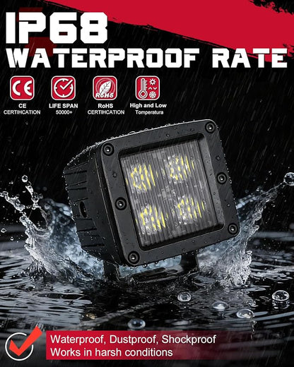 OFFROADTOWN LED Cubes, 3 Inch 80W CREE LED Pods Offroad Driving Lights Ditch Fog Backup Reverse Light for for Trucks UTV SUV ATV Motorcycle Pickup Boat - 2Pcs Driving Flood Beam