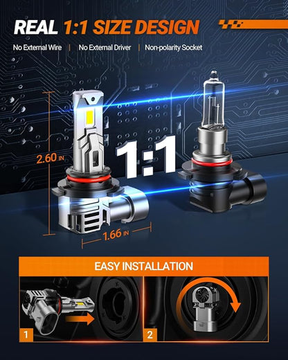 SEALIGHT 9005 9006 Bulbs with 80000LM Super Bright,6500K White Light, 1:1Mini Design Fog Light Bulbs,3 Mins Plug-N-Play, Pack of 4 9005 9006 Bulbs