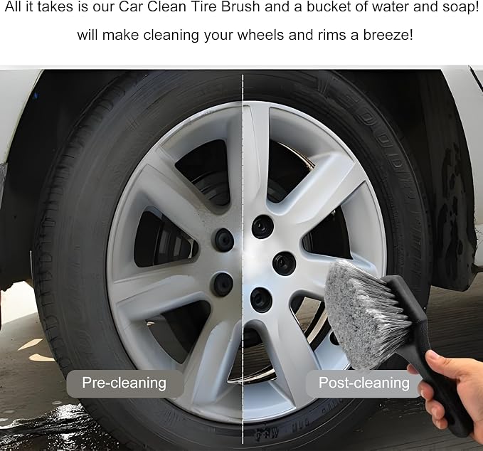 Wheel & Tire Brush for Car Rim, Soft Bristle Cleaning Brush Releases Dirt Road Grime with Short Handle, Easy Scrubbing Detailing Wheel Cleaner for Truck SUV RV Motorcycle