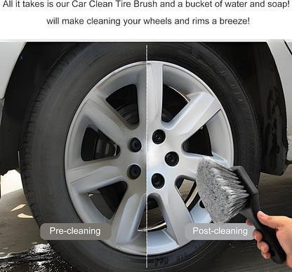 Wheel & Tire Brush for Car Rim, Soft Bristle Cleaning Brush Releases Dirt Road Grime with Short Handle, Easy Scrubbing Detailing Wheel Cleaner for Truck SUV RV Motorcycle